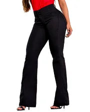 50% OFF - Calça Jeans Skinny Flare com Cós Elástico