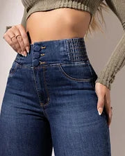 50% OFF - Calça Jeans Skinny Flare com Cós Elástico