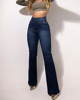 50% OFF - Calça Jeans Skinny Flare com Cós Elástico